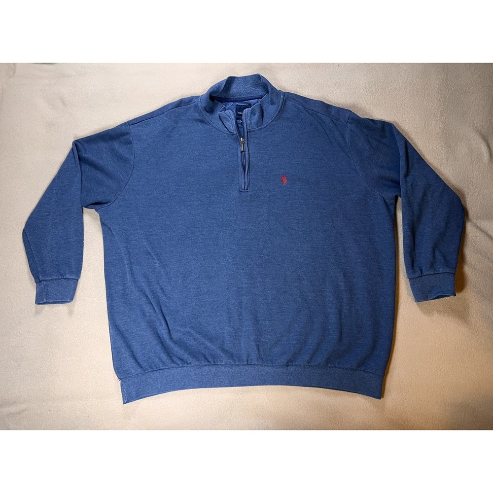 US Polo Assn Sweater Men's 4XLT Blue 1/4 Zip Mock Neck Long Sleeve Pullover Tall